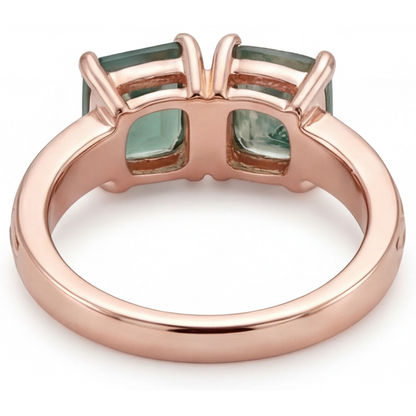 Dendritic Agate Cushion Cut Gemstone Ring in 14 Karat Rose Gold – top view