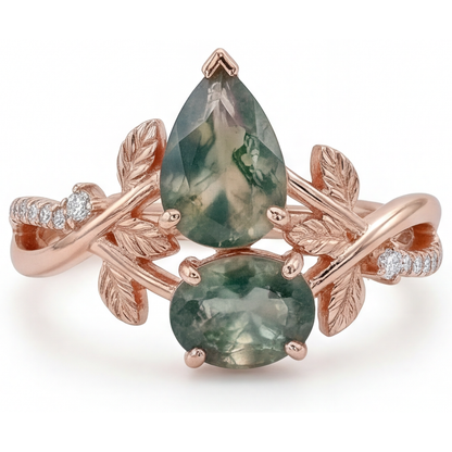Precious Stone Ring 14K Rose Gold with Dendritic Agate – angle view