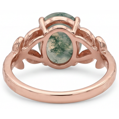 Oval Dendritic Agate ring in 14K Rose Gold – profile view