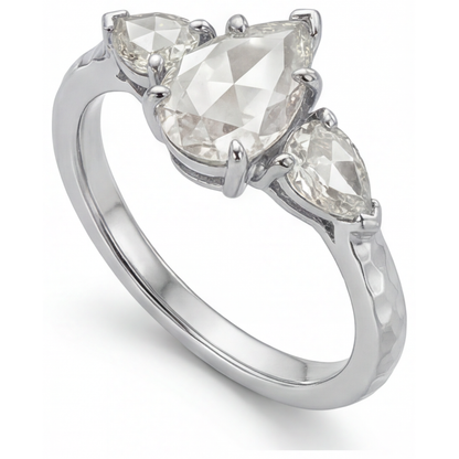Diamond Pear Cut 3-Stone Ring in 14K White Gold – side view