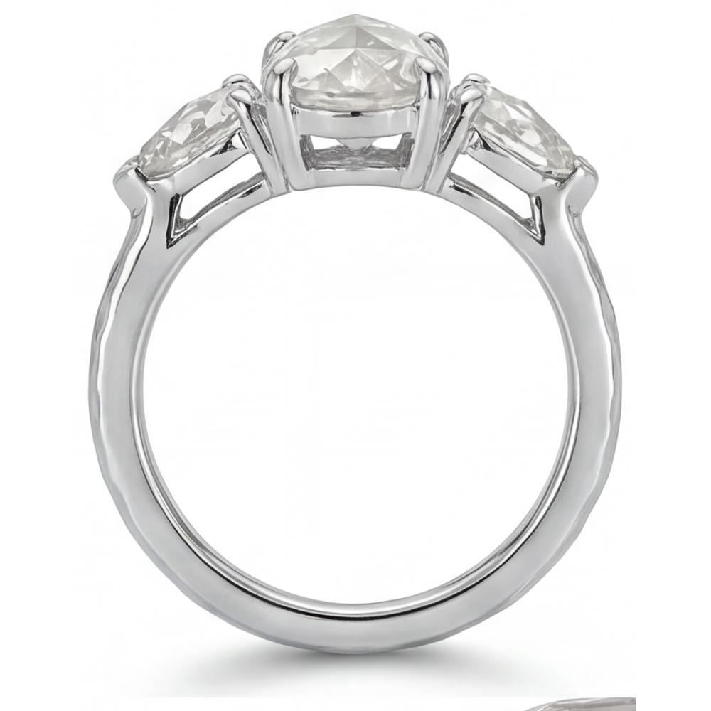 Natural Diamond 3-Stone Ring 1.5 ct 14K White Gold – profile view