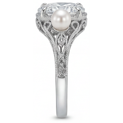 Diamond Oval Anniversary Ring in 14 Karat White Gold – side view