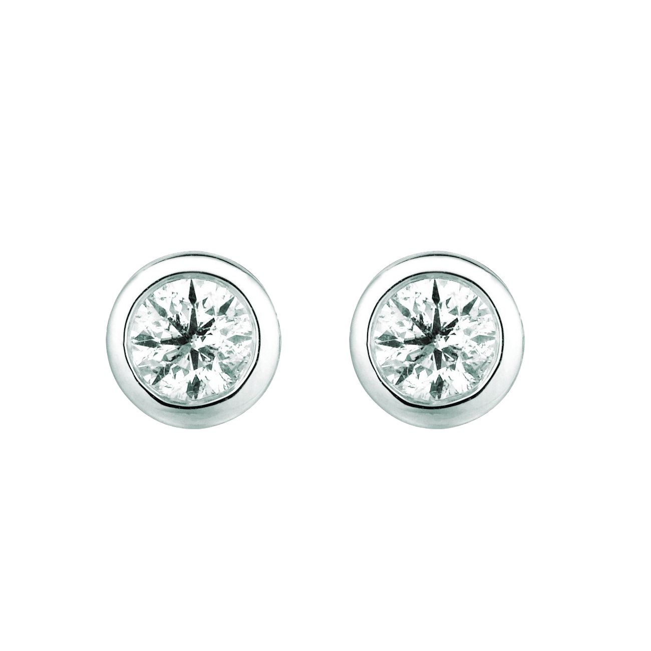 Natural Earth Mined Diamond Bezel Set Stud Earrings 1 Carats 14K White Gold