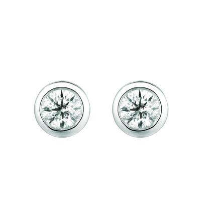 Natural Earth Mined Diamond Bezel Set Stud Earrings 1 Carats 14K White Gold