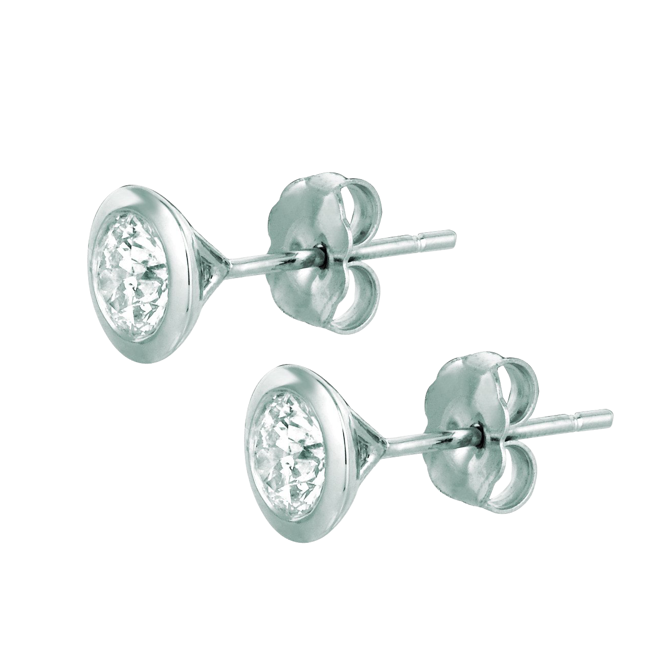 Natural Earth Mined Diamond Bezel Set Stud Earrings 1 Carats 14K White Gold