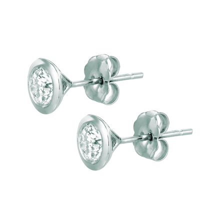 Natural Earth Mined Diamond Bezel Set Stud Earrings 1 Carats 14K White Gold