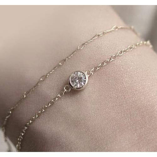 Lab Grown Diamond Bracelet Bezel Setting 1 Carat Yellow Gold Women Jewelry