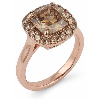 Cushion Diamond ring in 14 Karat Rose Gold – side view