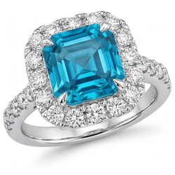 14K White Gold Blue Diamond Diamond Halo Setting Ring 3 ct