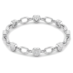 Diamond Heart Bracelet 3 Carat Lab Grown Station Oval Link 14K White Gold 7 Inch