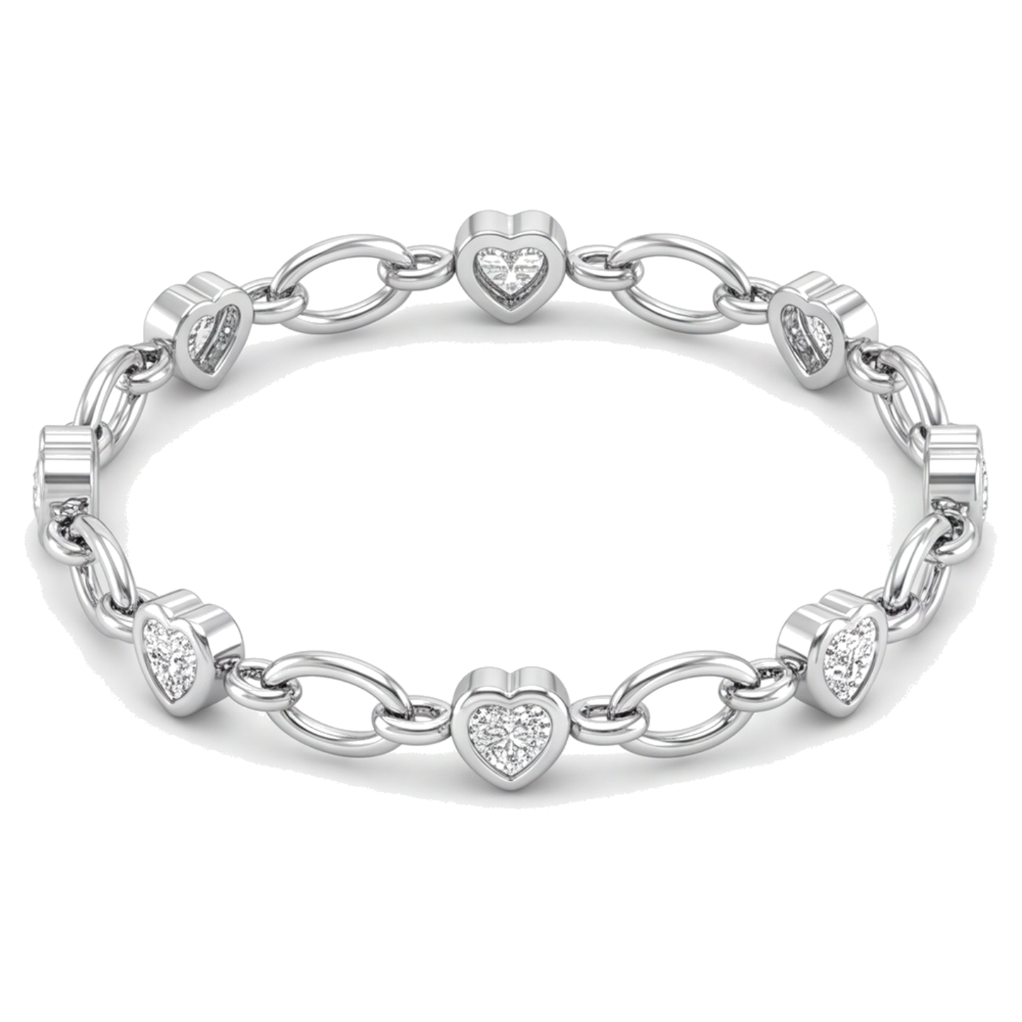 Diamond Heart Bracelet 3 Carat Lab Grown Station Oval Link 14K White Gold 7 Inch
