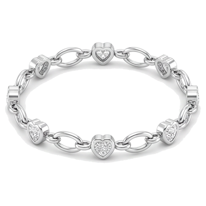 Diamond Heart Bracelet 3 Carat Lab Grown Station Oval Link 14K White Gold 7 Inch