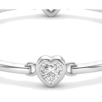 Diamond Heart Bracelet 4 Carat Lab Grown Bar Station 14K White Gold 7 Inch