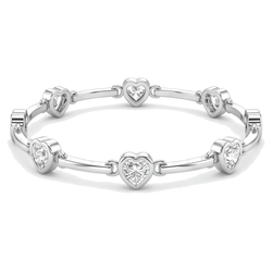 Diamond Heart Bracelet 4 Carat Lab Grown Bar Station 14K White Gold 7 Inch