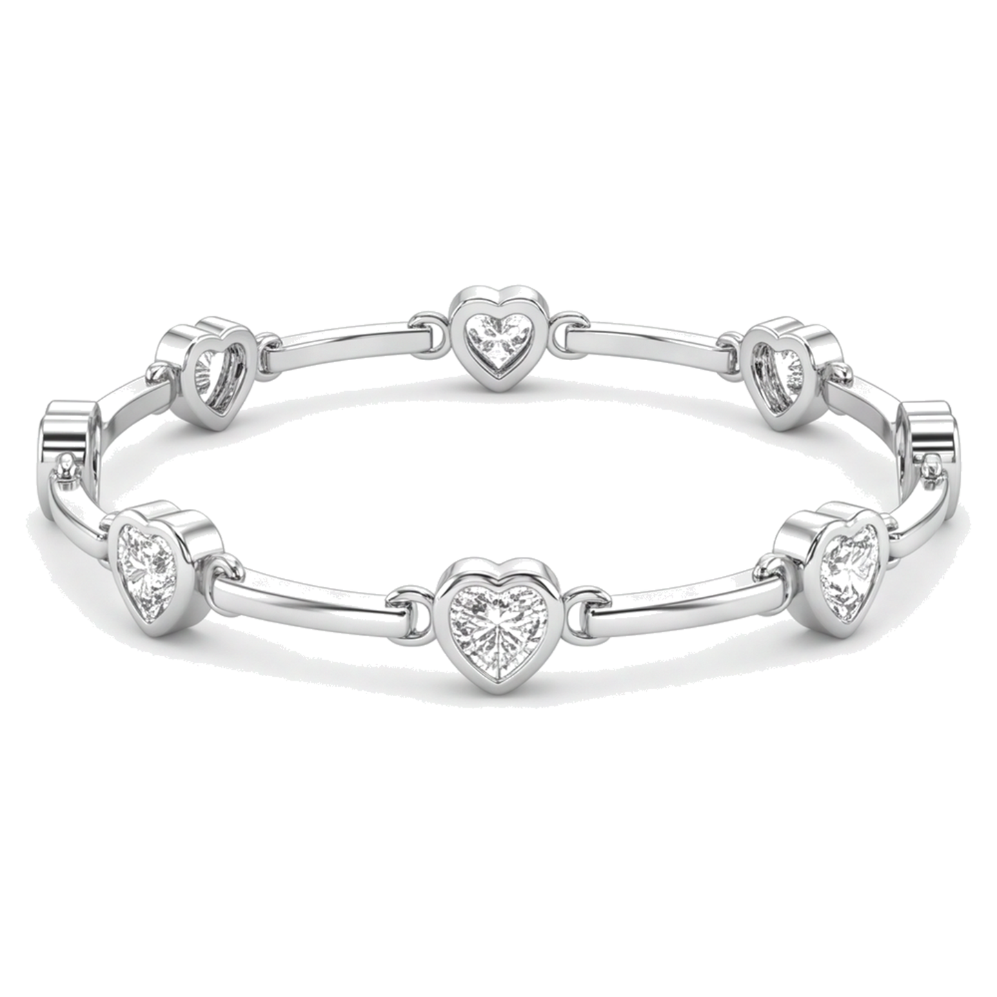 Diamond Heart Bracelet 4 Carat Lab Grown Bar Station 14K White Gold 7 Inch