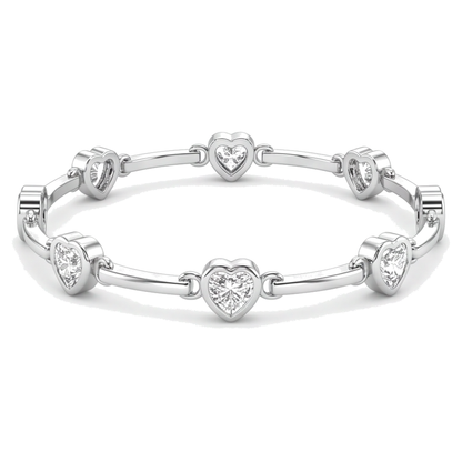 Diamond Heart Bracelet 4 Carat Lab Grown Bar Station 14K White Gold 7 Inch