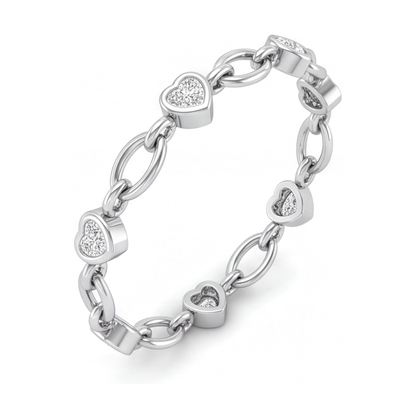 Diamond Heart Bracelet 3 Carat Lab Grown Station Oval Link 14K White Gold 7 Inch
