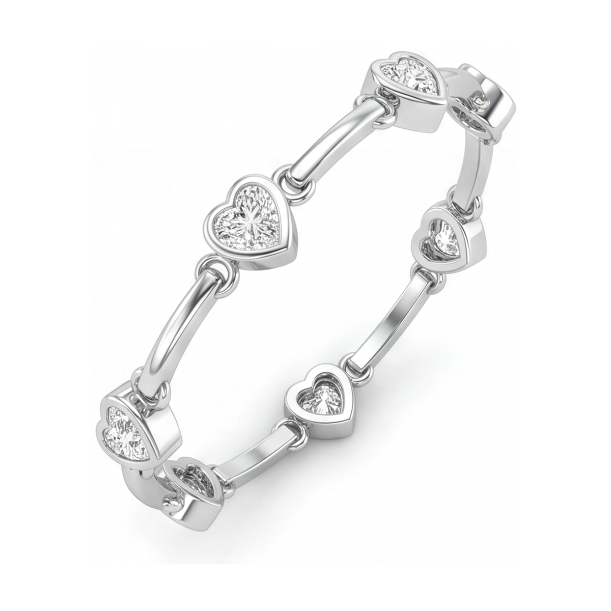 Diamond Heart Bracelet 4 Carat Lab Grown Bar Station 14K White Gold 7 Inch