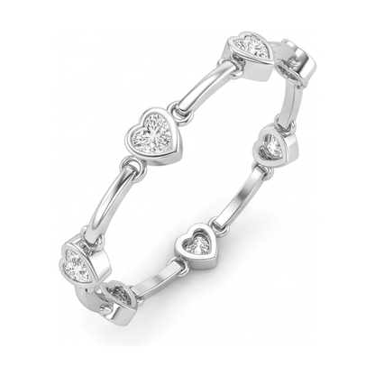 Diamond Heart Bracelet 4 Carat Lab Grown Bar Station 14K White Gold 7 Inch