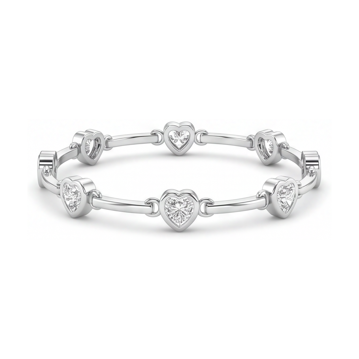 Diamond Heart Bracelet 4 Carat Lab Grown Bar Station 14K White Gold 7 Inch
