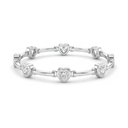Diamond Heart Bracelet 4 Carat Lab Grown Bar Station 14K White Gold 7 Inch