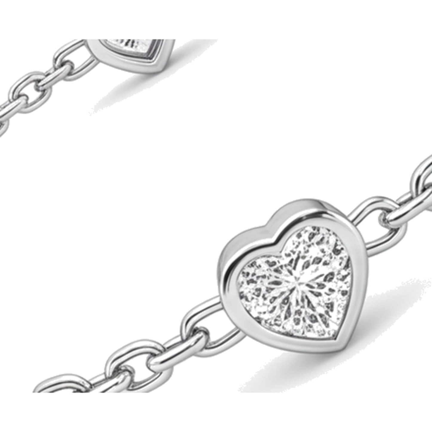 Diamond Heart Station Bracelet 3 Carat Lab Grown Bezel 14K White Gold 7 Inch