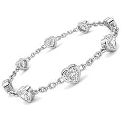 Diamond Heart Station Bracelet 3 Carat Lab Grown Bezel 14K White Gold 7 Inch