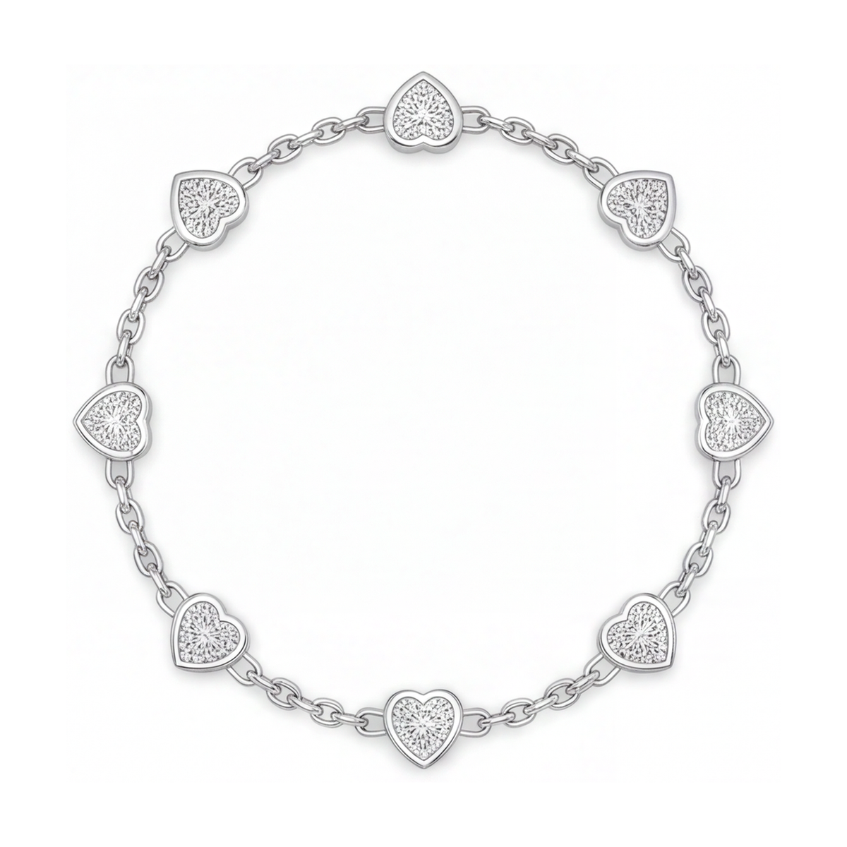 Diamond Heart Station Bracelet 3 Carat Lab Grown Bezel 14K White Gold 7 Inch