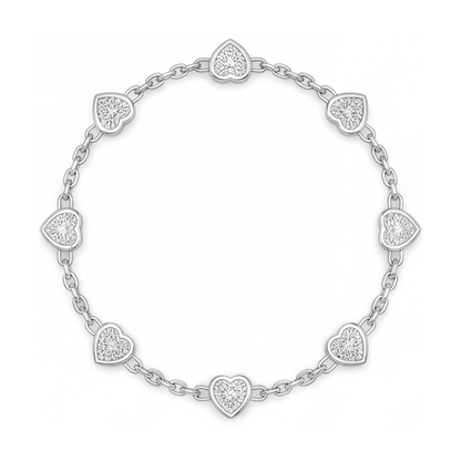Diamond Heart Station Bracelet 3 Carat Lab Grown Bezel 14K White Gold 7 Inch