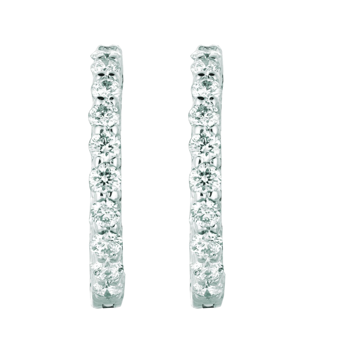 Natural Earth Mined Diamond Hoop Earrings 1.36 Carats 14K White