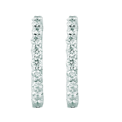 Natural Earth Mined Diamond Hoop Earrings 1.36 Carats 14K White
