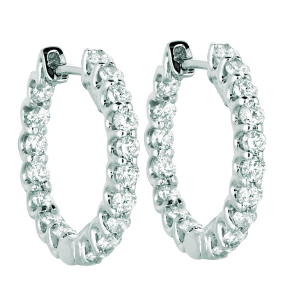 Natural Earth Mined Diamond Hoop Earrings 1.36 Carats 14K White