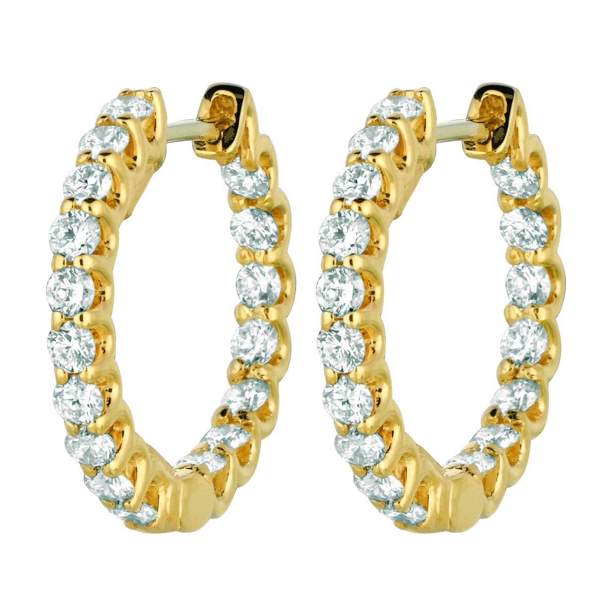 Natural Earth Mined Diamond Hoop Earrings 1.36 Carats 14K Yellow