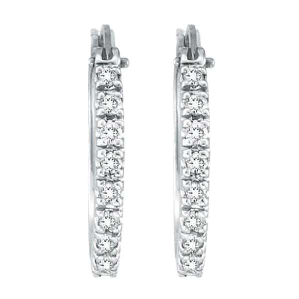 Natural Earth Mined Diamond Hoop Earrings, 14K White Gold 0.5 Carats