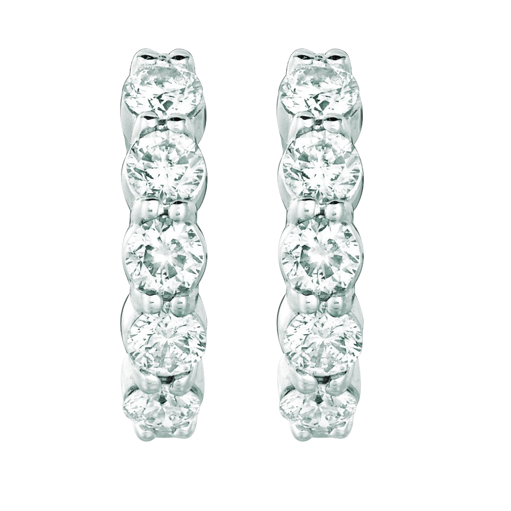 Natural Earth Mined Diamond Hoop Earrings 1.51 Carats 14K White