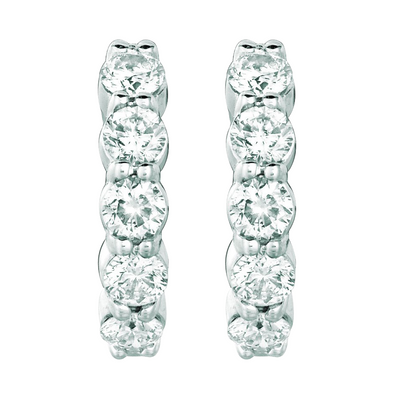 Natural Earth Mined Diamond Hoop Earrings 1.51 Carats 14K White