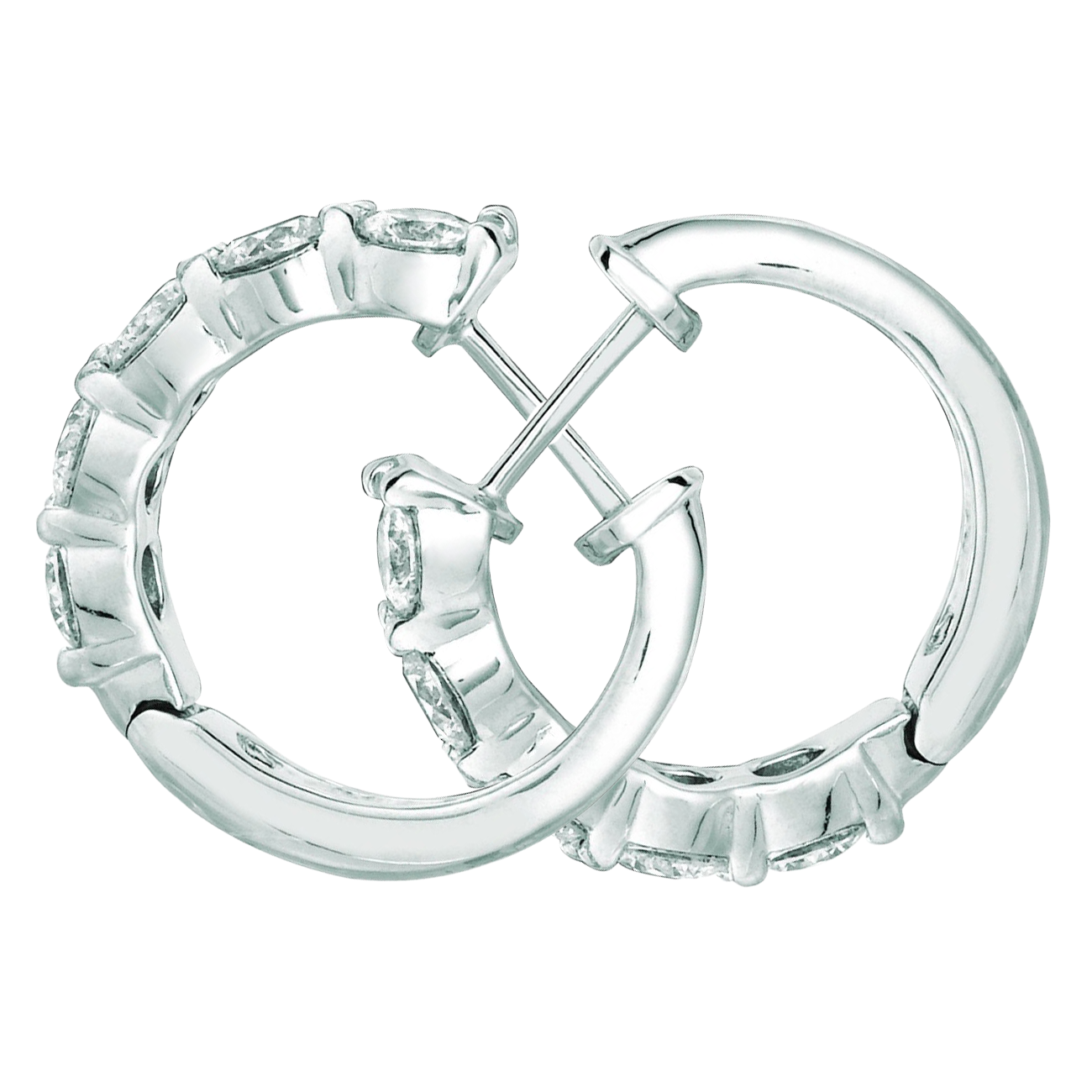 Natural Earth Mined Diamond Hoop Earrings 1.51 Carats 14K White