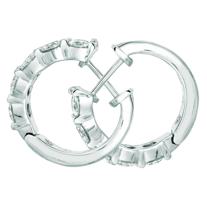 Natural Earth Mined Diamond Hoop Earrings 1.51 Carats 14K White