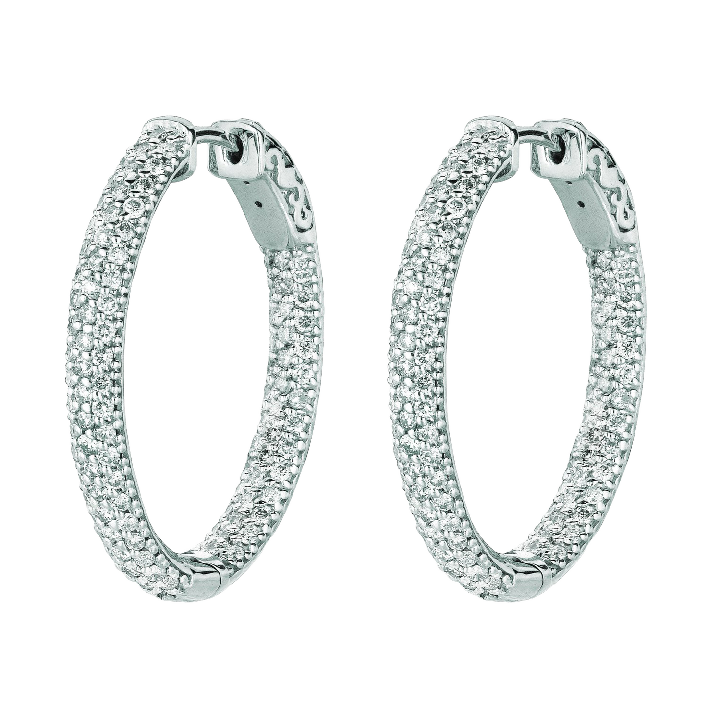 Natural Earth Mined Diamond Hoop Earrings 2.75 Carats 14K White Gold