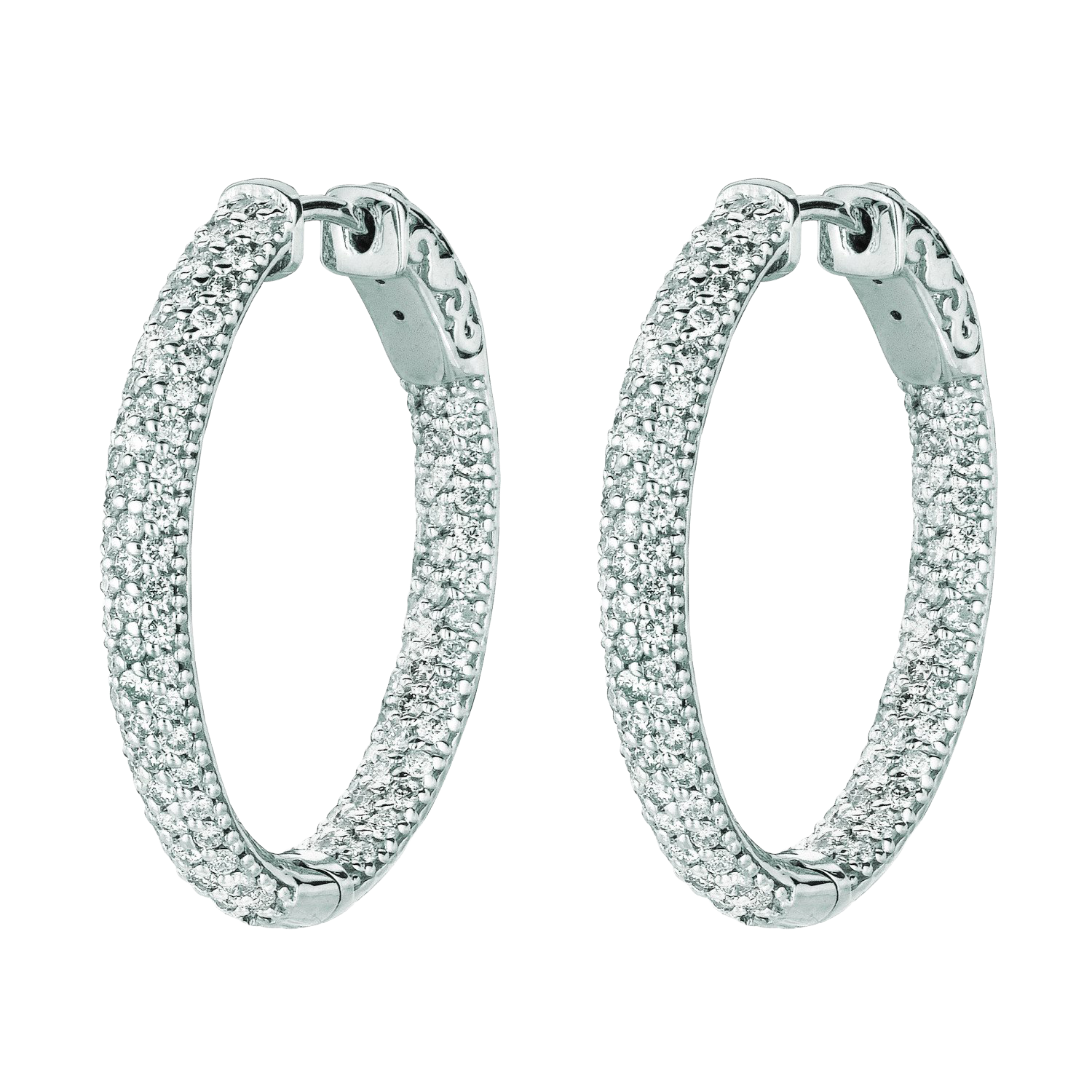 Natural Earth Mined Diamond Hoop Earrings 2.75 Carats 14K White Gold