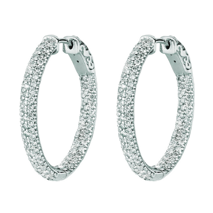 Natural Earth Mined Diamond Hoop Earrings 2.75 Carats 14K White Gold