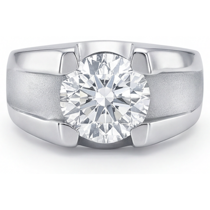 Diamond Round Cut Men's Ring in 14K White Gold – angle view