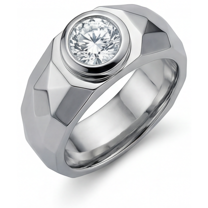 Diamond Round Cut Mens Ring in 14K White Gold – side view