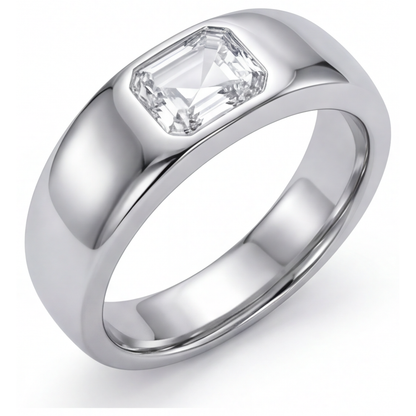 Step Cut Diamond ring in 14 Karat White Gold – front view
