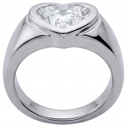 Diamond Heart Cut Mens Ring in 14K White Gold – angle view