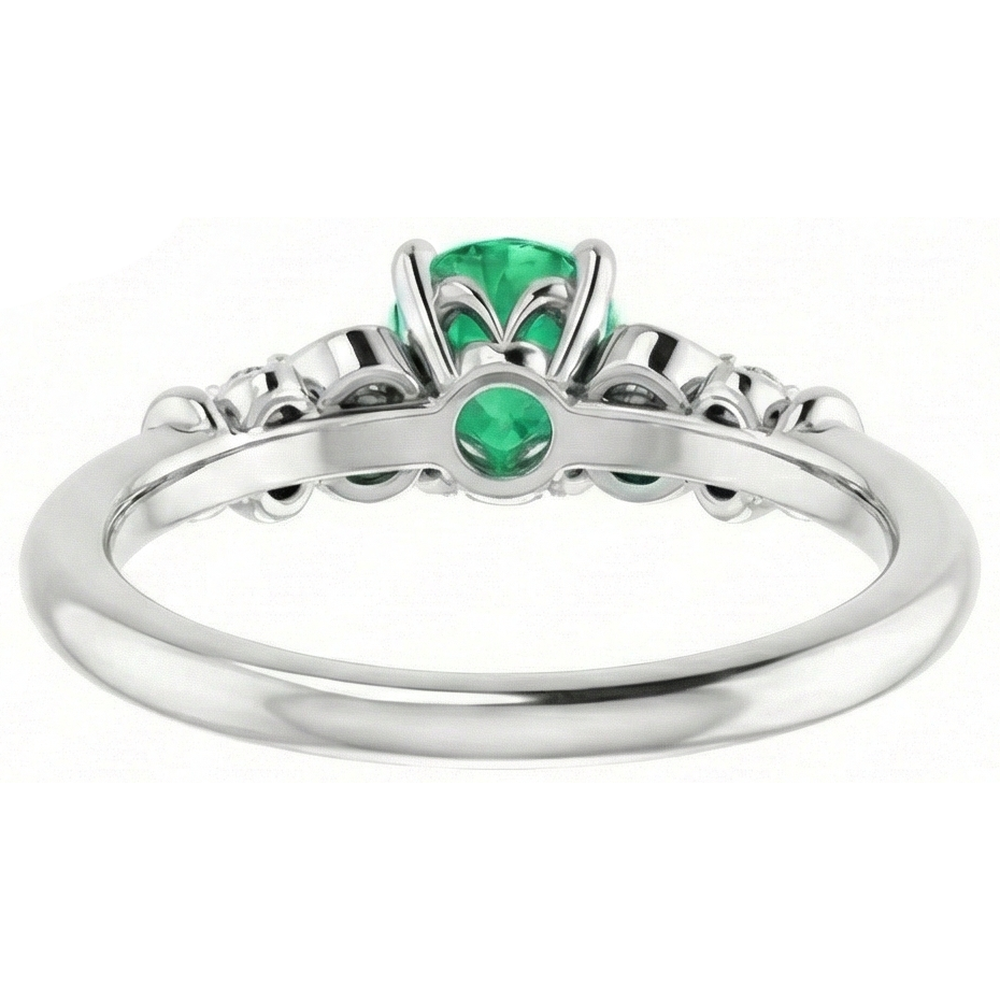 Natural Earth Mined Diamond Round Green Emerald GIA Ring 1.40 Carats White Gold 14K Jewelry