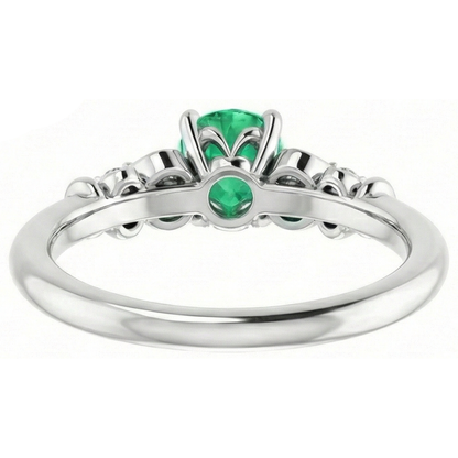 Natural Earth Mined Diamond Round Green Emerald GIA Ring 1.40 Carats White Gold 14K Jewelry