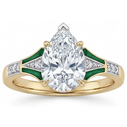 Diamond Pear Cut Solitaire Ring with Accents in 14K Two Tone Gold – main view