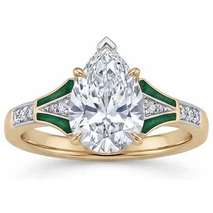 Pear Cut Diamond ring in 14K Two Tone Gold – front view
