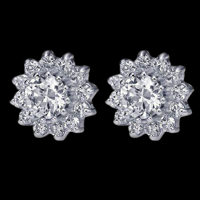 Natural Earth Mined Diamond Stud Earrings 3.70 Cts. Screw Back Earring Halo